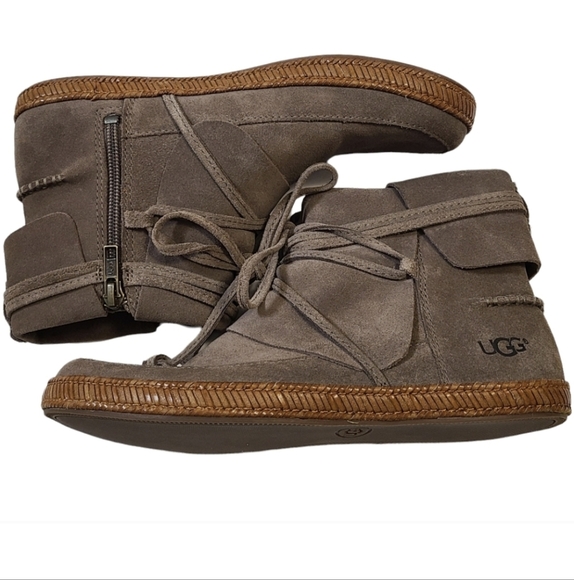 EUC UGG Reid Moc Zippered Bootie Slate Size 5.5 Boho Bohemian Moccasin - Picture 3 of 5